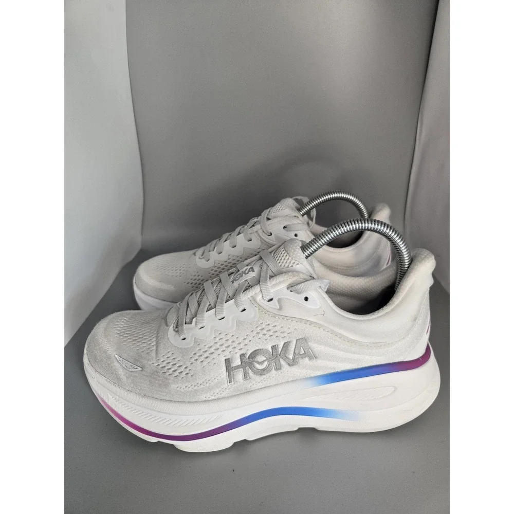 HOKA ONE ONE Bondi 9 Wide White Blue Purple Running Shoes Womens Size 8D 1162014